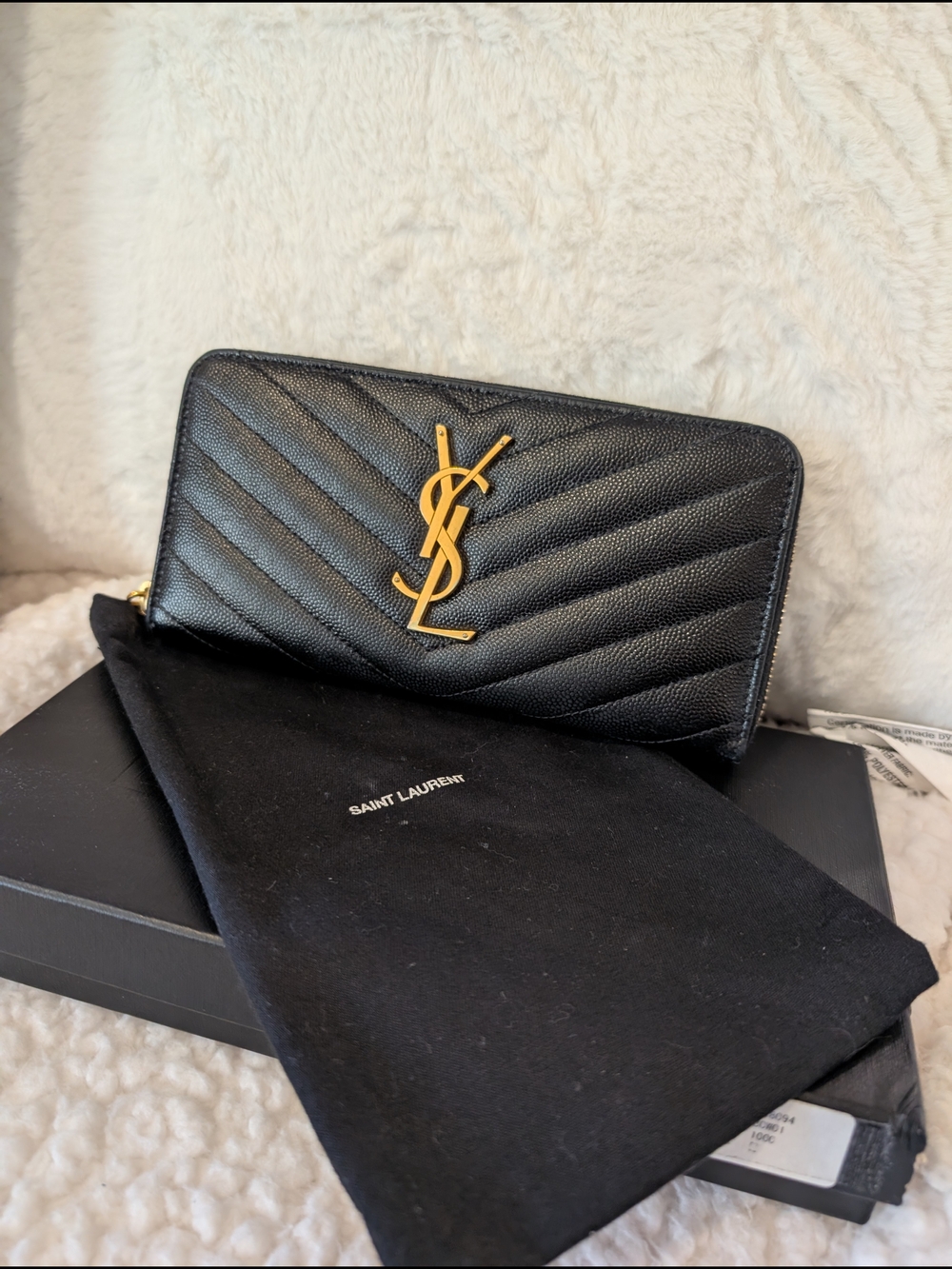 Saint Laurent Black Quilted Leather Zip Wallet with Gold Logo - Picture 9 of 11